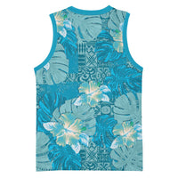 Hawaii Basketball Jersey Teal Polynesian Monstera Patterns - Polynesian Pride
