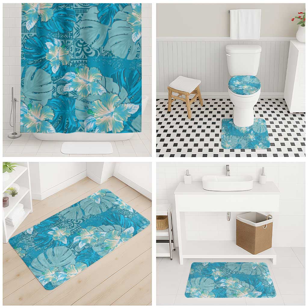 Hawaii Bathroom Set Teal Polynesian Monstera Patterns - Polynesian Pride