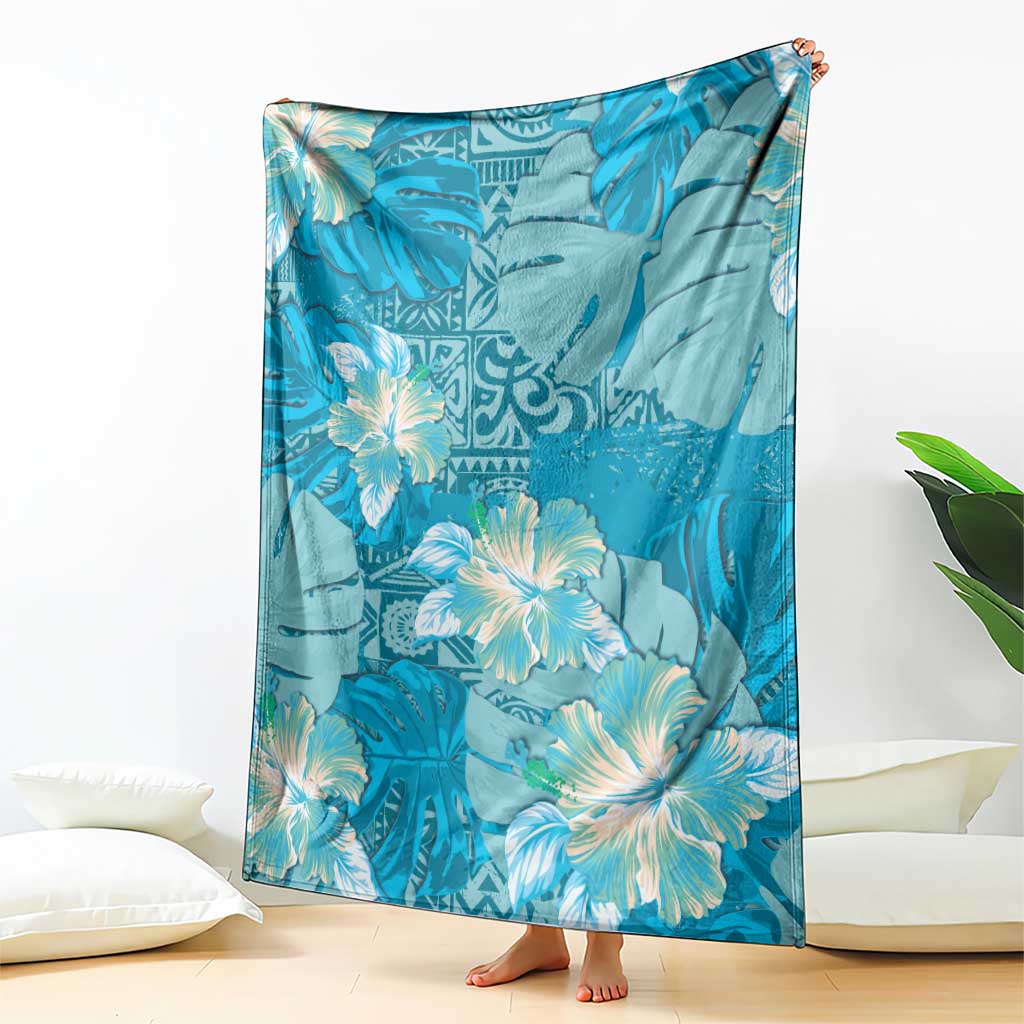 Hawaii Blanket Teal Polynesian Monstera Patterns - Polynesian Pride