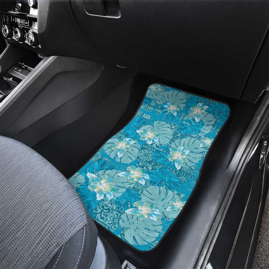 Hawaii Car Mats Teal Polynesian Monstera Patterns - Polynesian Pride