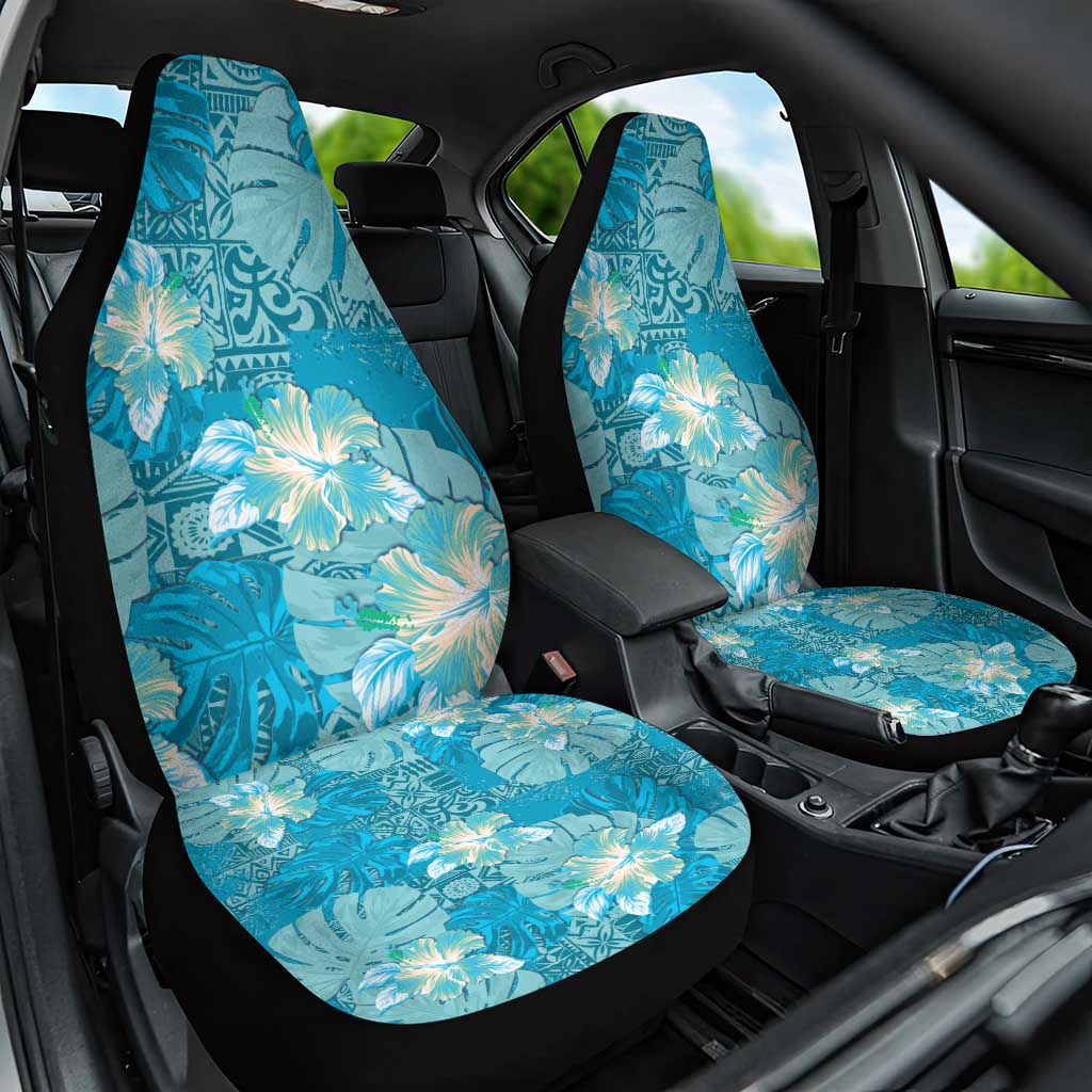 Hawaii Car Seat Cover Teal Polynesian Monstera Patterns - Polynesian Pride