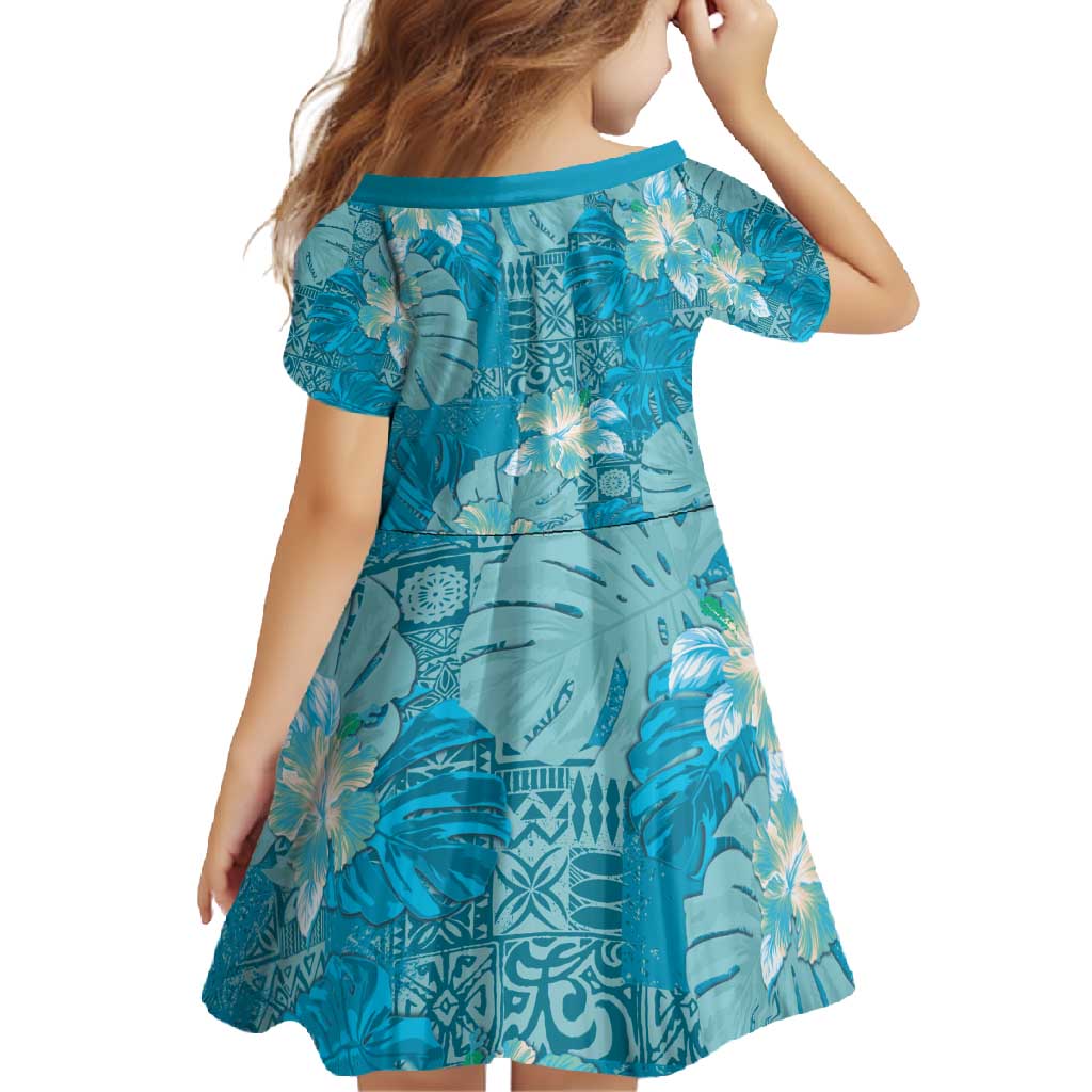 Hawaii Family Matching Mermaid Dress and Hawaiian Shirt Teal Polynesian Monstera Patterns - Polynesian Pride