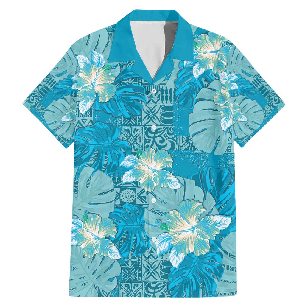 Hawaii Family Matching Mermaid Dress and Hawaiian Shirt Teal Polynesian Monstera Patterns - Polynesian Pride