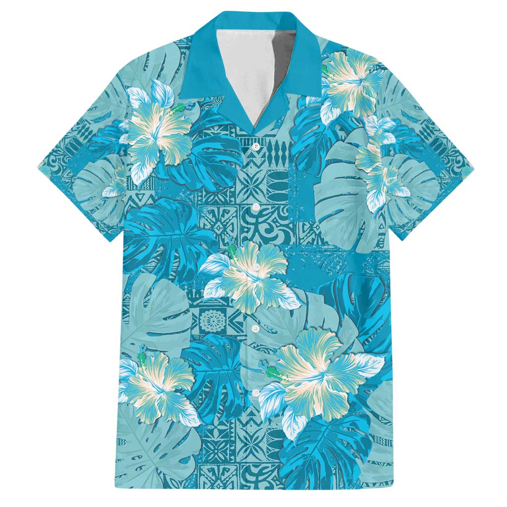 Hawaii Family Matching Puletasi and Hawaiian Shirt Teal Polynesian Monstera Patterns - Polynesian Pride
