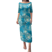 Hawaii Family Matching Puletasi and Hawaiian Shirt Teal Polynesian Monstera Patterns - Polynesian Pride