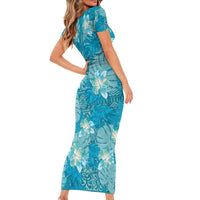 Hawaii Family Matching Short Sleeve Bodycon Dress and Hawaiian Shirt Teal Polynesian Monstera Patterns - Polynesian Pride