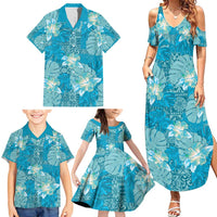 Hawaii Family Matching Summer Maxi Dress and Hawaiian Shirt Teal Polynesian Monstera Patterns DT05 - Polynesian Pride