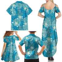 Hawaii Family Matching Summer Maxi Dress and Hawaiian Shirt Teal Polynesian Monstera Patterns DT05 - Polynesian Pride