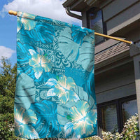 Hawaii Garden Flag Teal Polynesian Monstera Patterns - Polynesian Pride