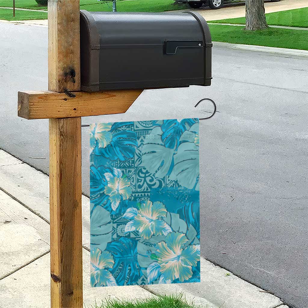 Hawaii Garden Flag Teal Polynesian Monstera Patterns - Polynesian Pride