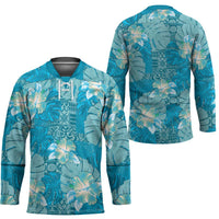 Hawaii Hockey Jersey Teal Polynesian Monstera Patterns - Polynesian Pride