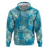Hawaii Hoodie Teal Polynesian Monstera Patterns - Polynesian Pride