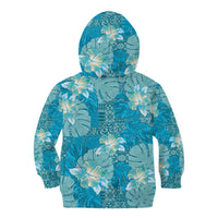 Hawaii Kid Hoodie Teal Polynesian Monstera Patterns - Polynesian Pride
