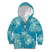 Hawaii Kid Hoodie Teal Polynesian Monstera Patterns - Polynesian Pride