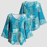 Hawaii Kimono Sleeve Blouse Teal Polynesian Monstera Patterns - Polynesian Pride