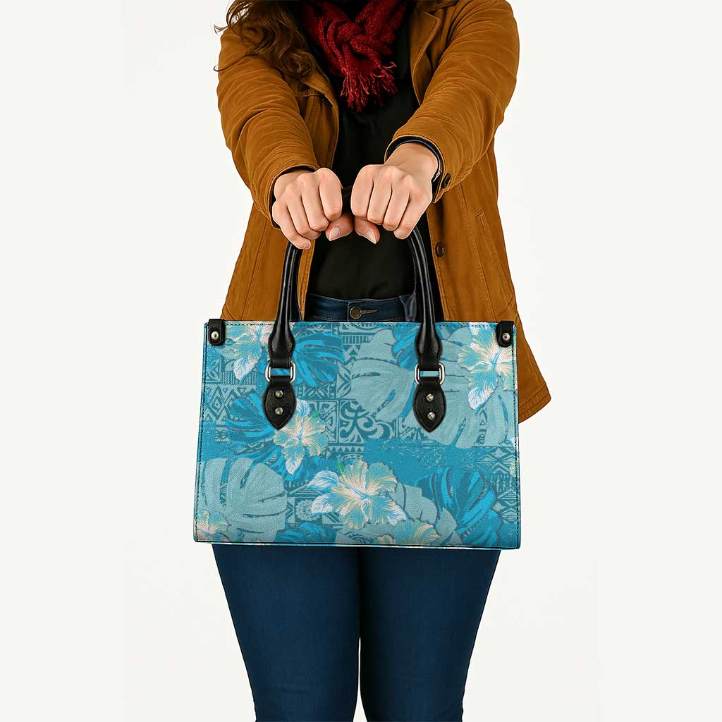 Hawaii Leather Bag Teal Polynesian Monstera Patterns DT05 Teal - Polynesian Pride