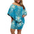 Hawaii Off Shoulder Short Dress Teal Polynesian Monstera Patterns - Polynesian Pride