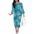 Hawaii Off The Shoulder Long Sleeve Dress Teal Polynesian Monstera Patterns - Polynesian Pride