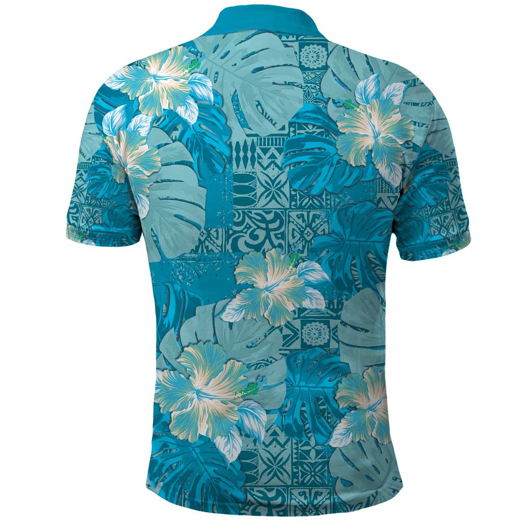 Hawaii Polo Shirt Teal Polynesian Monstera Patterns - Polynesian Pride