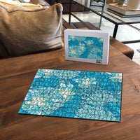 Hawaii Puzzle Teal Polynesian Monstera Patterns - Polynesian Pride