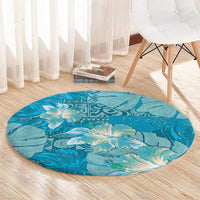 Hawaii Round Carpet Teal Polynesian Monstera Patterns - Polynesian Pride