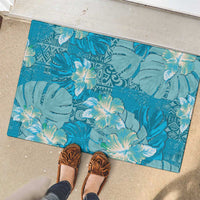 Hawaii Rubber Doormat Teal Polynesian Monstera Patterns - Polynesian Pride
