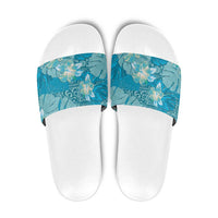 Hawaii Slide Sandals Teal Polynesian Monstera Patterns - Polynesian Pride
