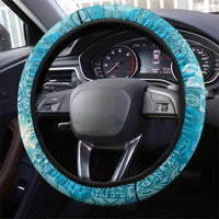 Hawaii Steering Wheel Cover Teal Polynesian Monstera Patterns - Polynesian Pride