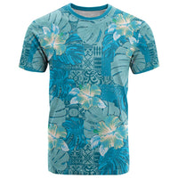 Hawaii T Shirt Teal Polynesian Monstera Patterns - Polynesian Pride