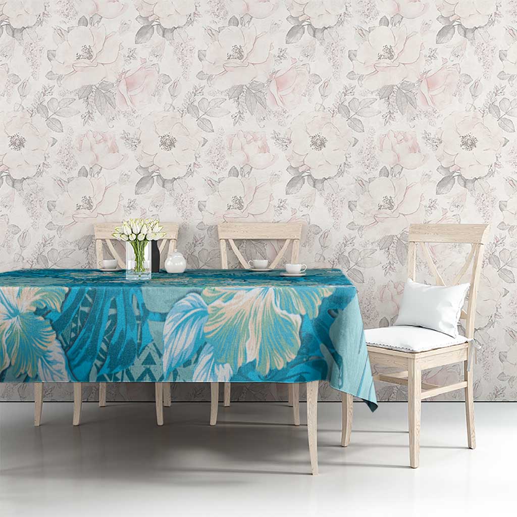 Hawaii Tablecloth Teal Polynesian Monstera Patterns - Polynesian Pride