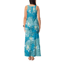 Hawaii Tank Maxi Dress Teal Polynesian Monstera Patterns - Polynesian Pride