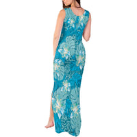 Hawaii Tank Maxi Dress Teal Polynesian Monstera Patterns - Polynesian Pride