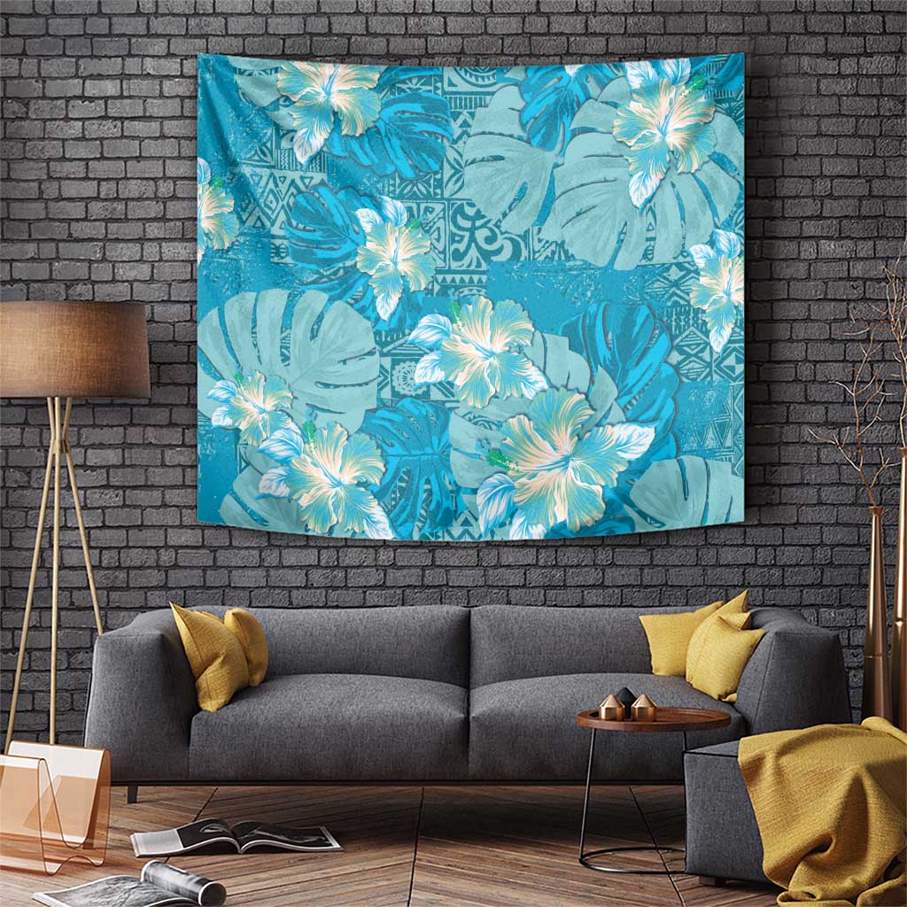 Hawaii Tapestry Teal Polynesian Monstera Patterns - Polynesian Pride