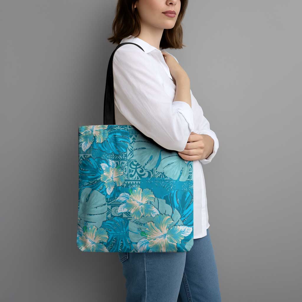 Hawaii Tote Bag Teal Polynesian Monstera Patterns - Polynesian Pride