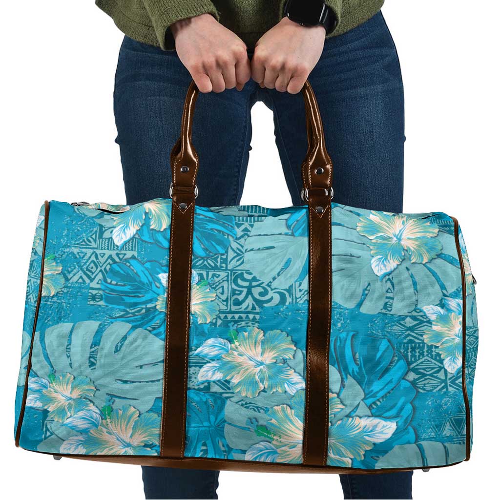 Hawaii Travel Bag Teal Polynesian Monstera Patterns - Polynesian Pride