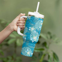Hawaii Tumbler With Handle Teal Polynesian Monstera Patterns - Polynesian Pride