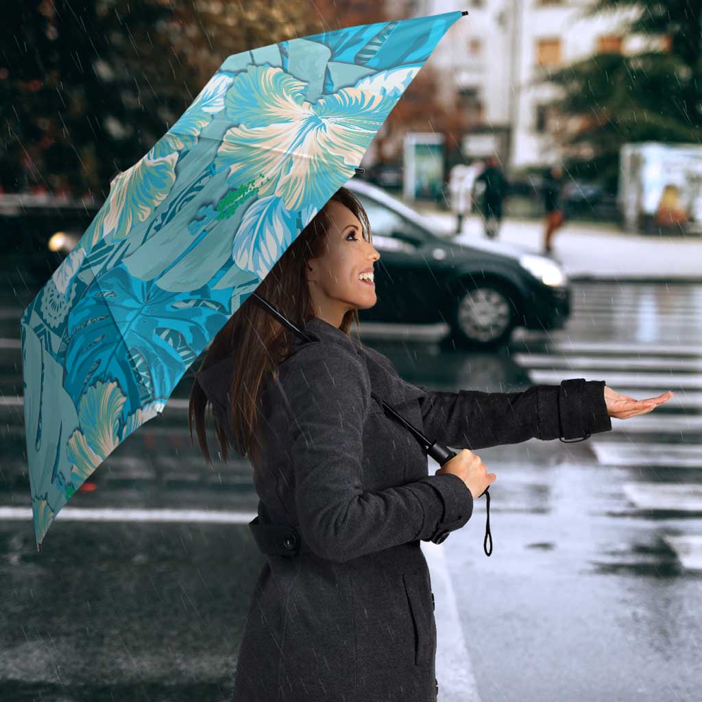 Hawaii Umbrella Teal Polynesian Monstera Patterns - Polynesian Pride