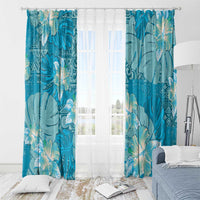 Hawaii Window Curtain Teal Polynesian Monstera Patterns - Polynesian Pride
