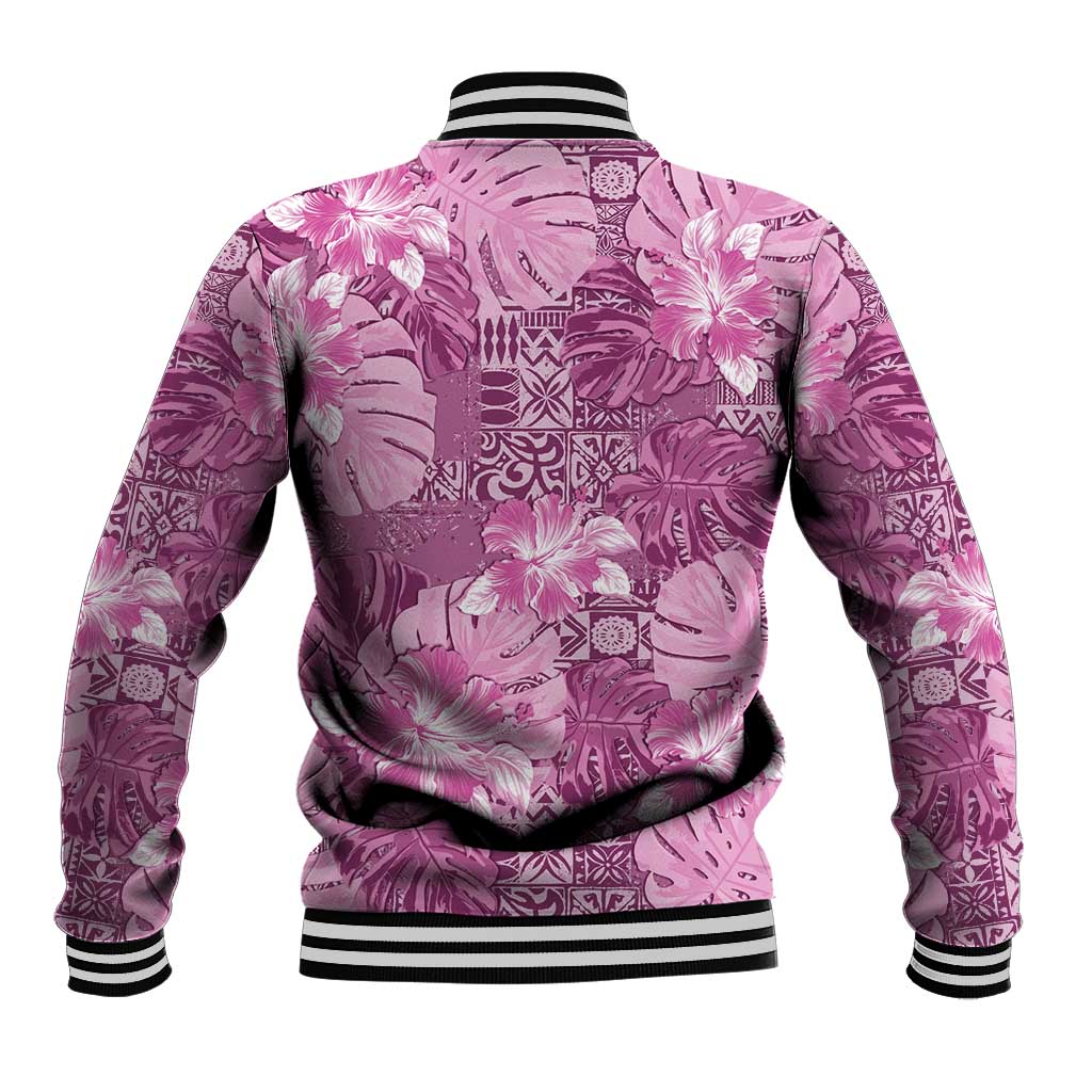 Hawaii Baseball Jacket Magenta Polynesian Monstera Patterns - Polynesian Pride