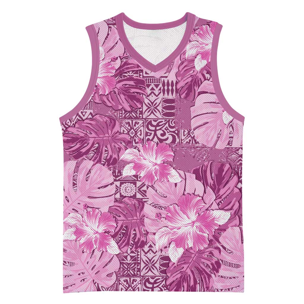 Hawaii Basketball Jersey Magenta Polynesian Monstera Patterns - Polynesian Pride