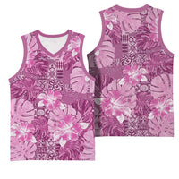 Hawaii Basketball Jersey Magenta Polynesian Monstera Patterns - Polynesian Pride