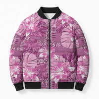 Hawaii Bomber Puffer Jacket Magenta Polynesian Monstera Patterns - Polynesian Pride