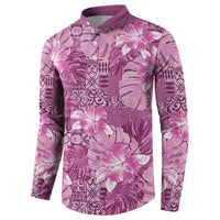 Hawaii Button Sweatshirt Magenta Polynesian Monstera Patterns - Polynesian Pride