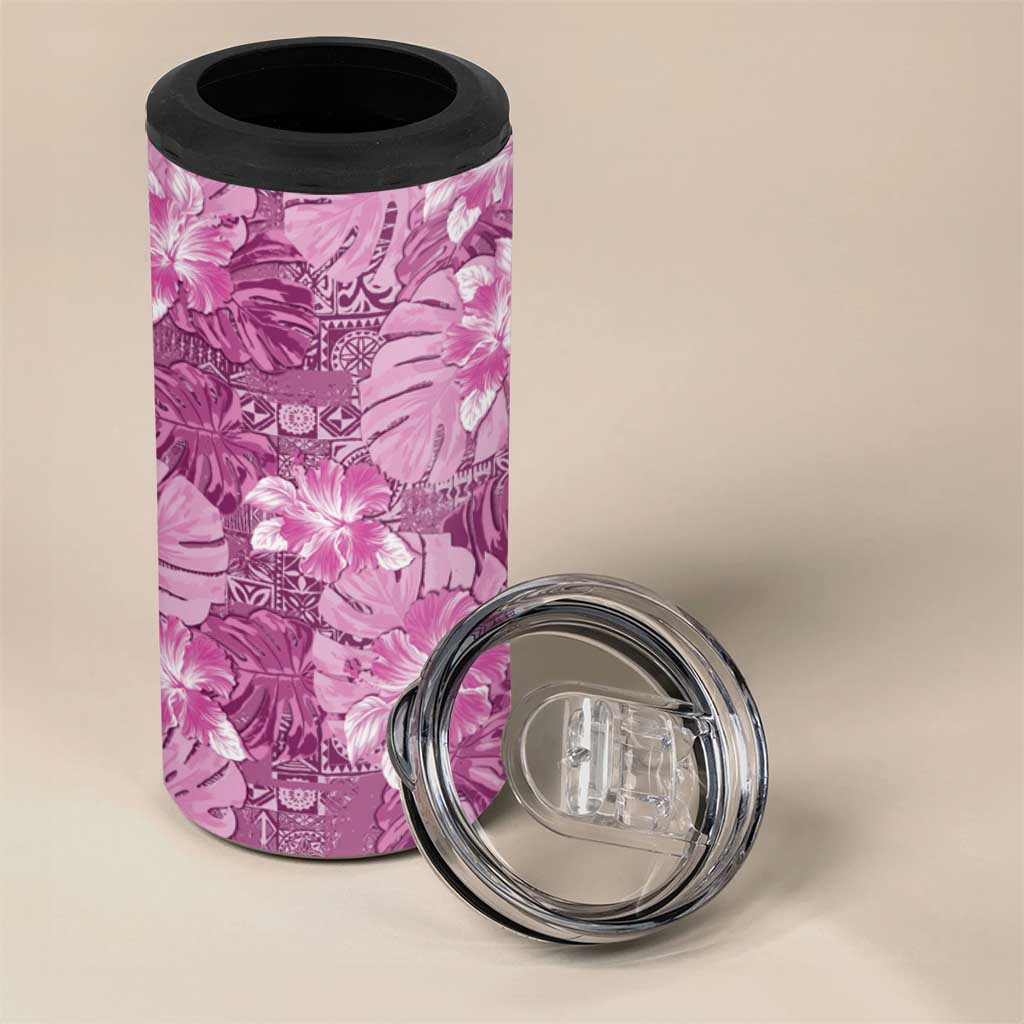 Hawaii 4 in 1 Can Cooler Tumbler Magenta Polynesian Monstera Patterns - Polynesian Pride