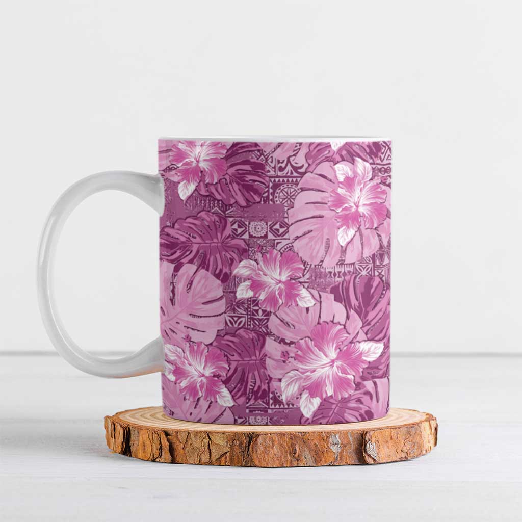 Hawaii Ceramic Mug Magenta Polynesian Monstera Patterns - Polynesian Pride