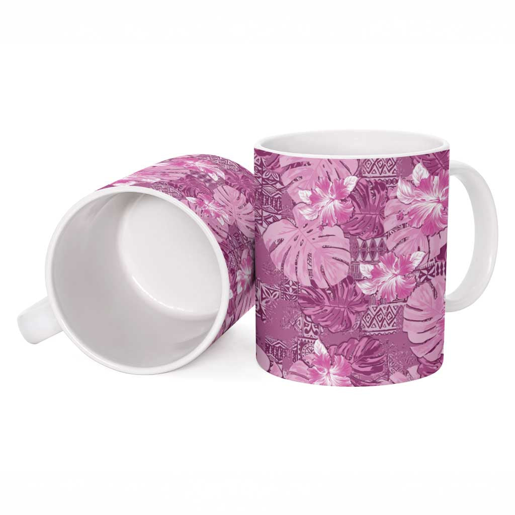 Hawaii Ceramic Mug Magenta Polynesian Monstera Patterns - Polynesian Pride