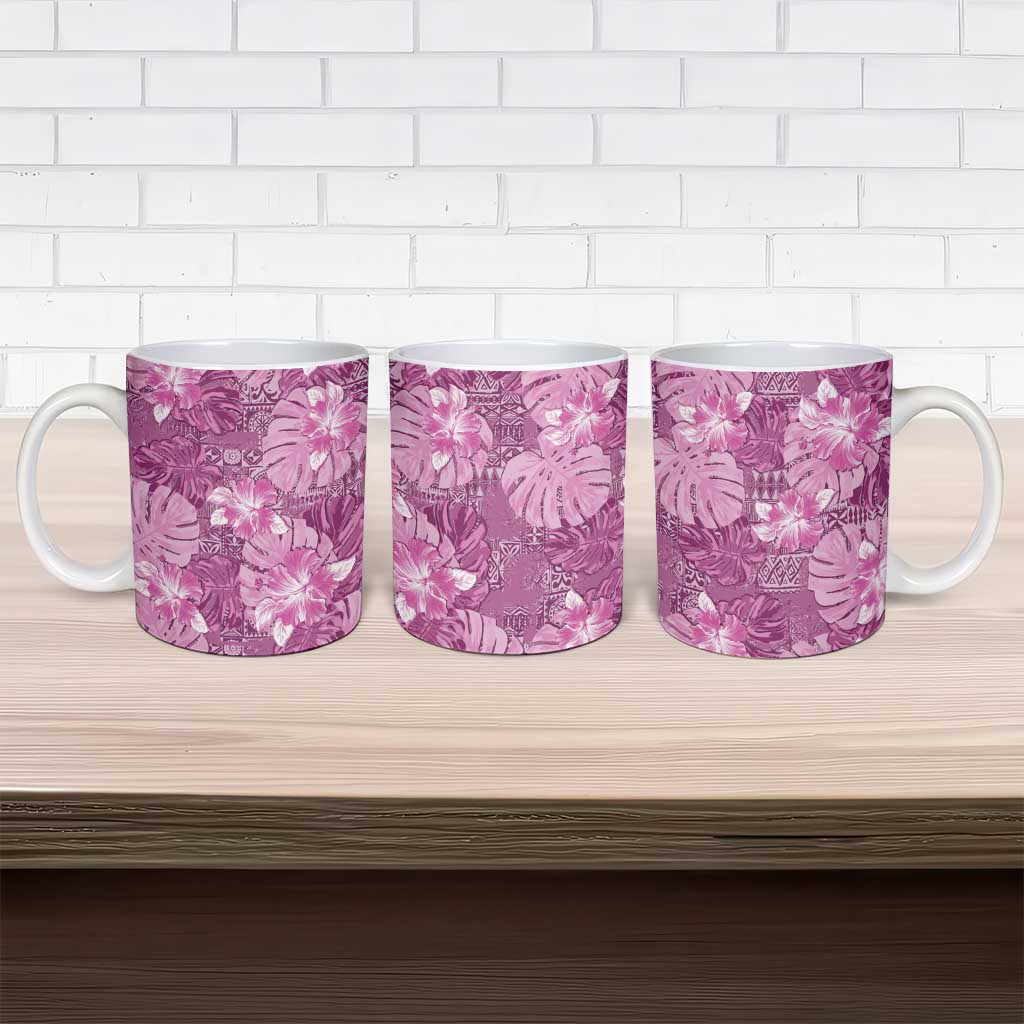 Hawaii Ceramic Mug Magenta Polynesian Monstera Patterns - Polynesian Pride