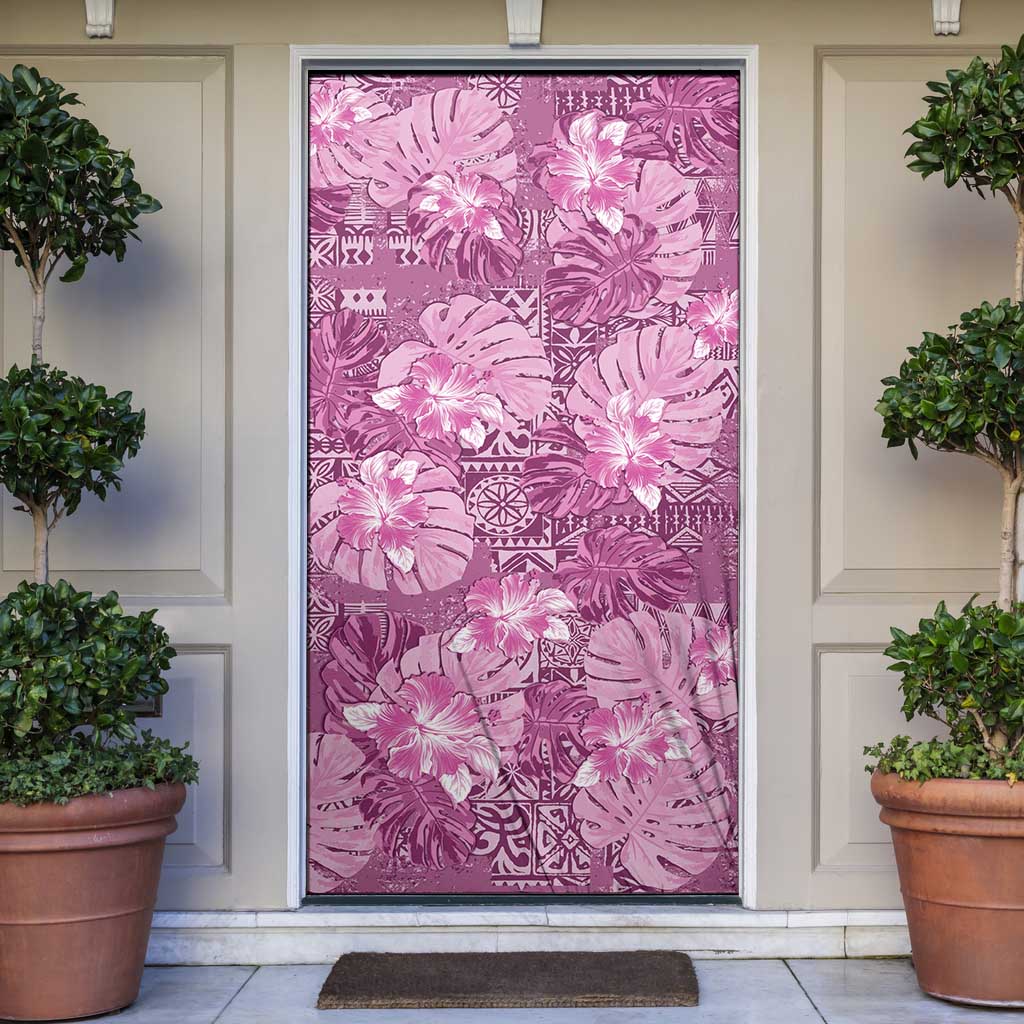 Hawaii Door Cover Magenta Polynesian Monstera Patterns - Polynesian Pride