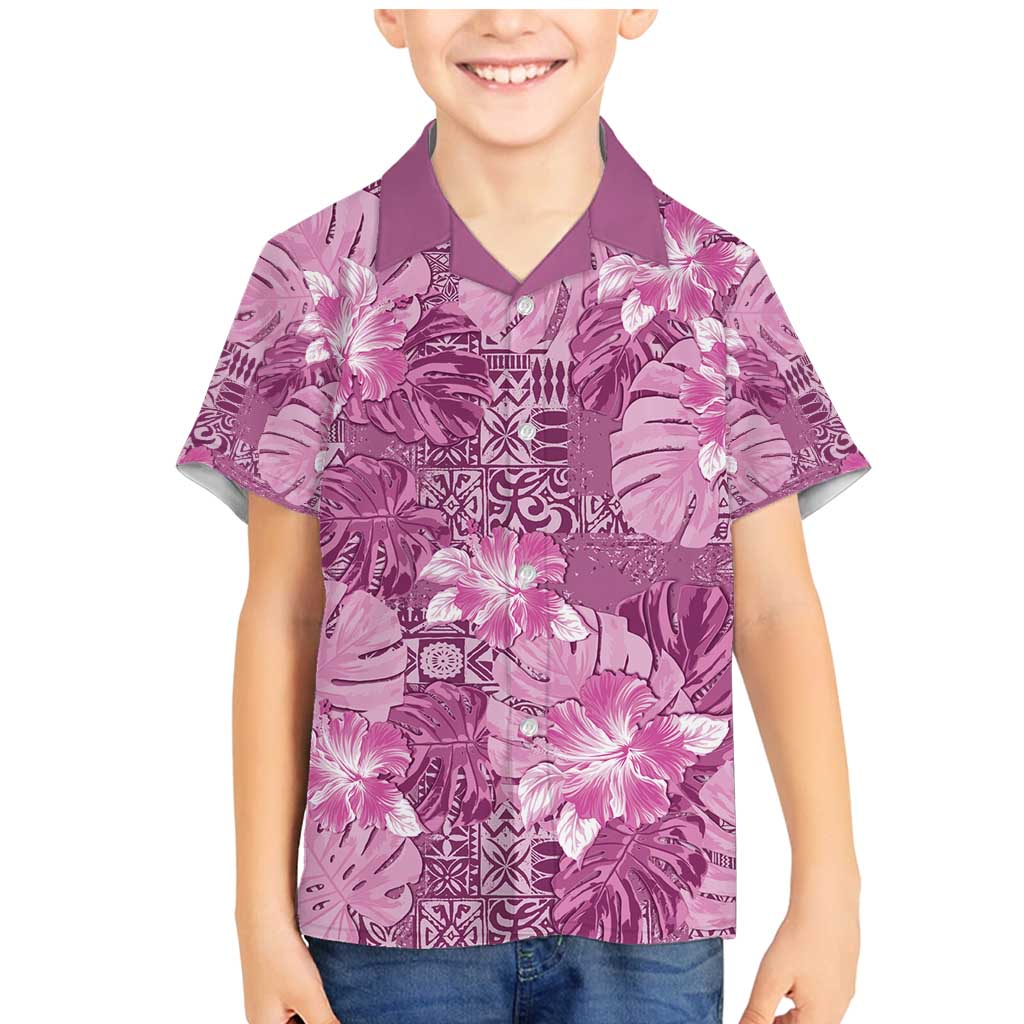 Hawaii Family Matching Mermaid Dress and Hawaiian Shirt Magenta Polynesian Monstera Patterns - Polynesian Pride