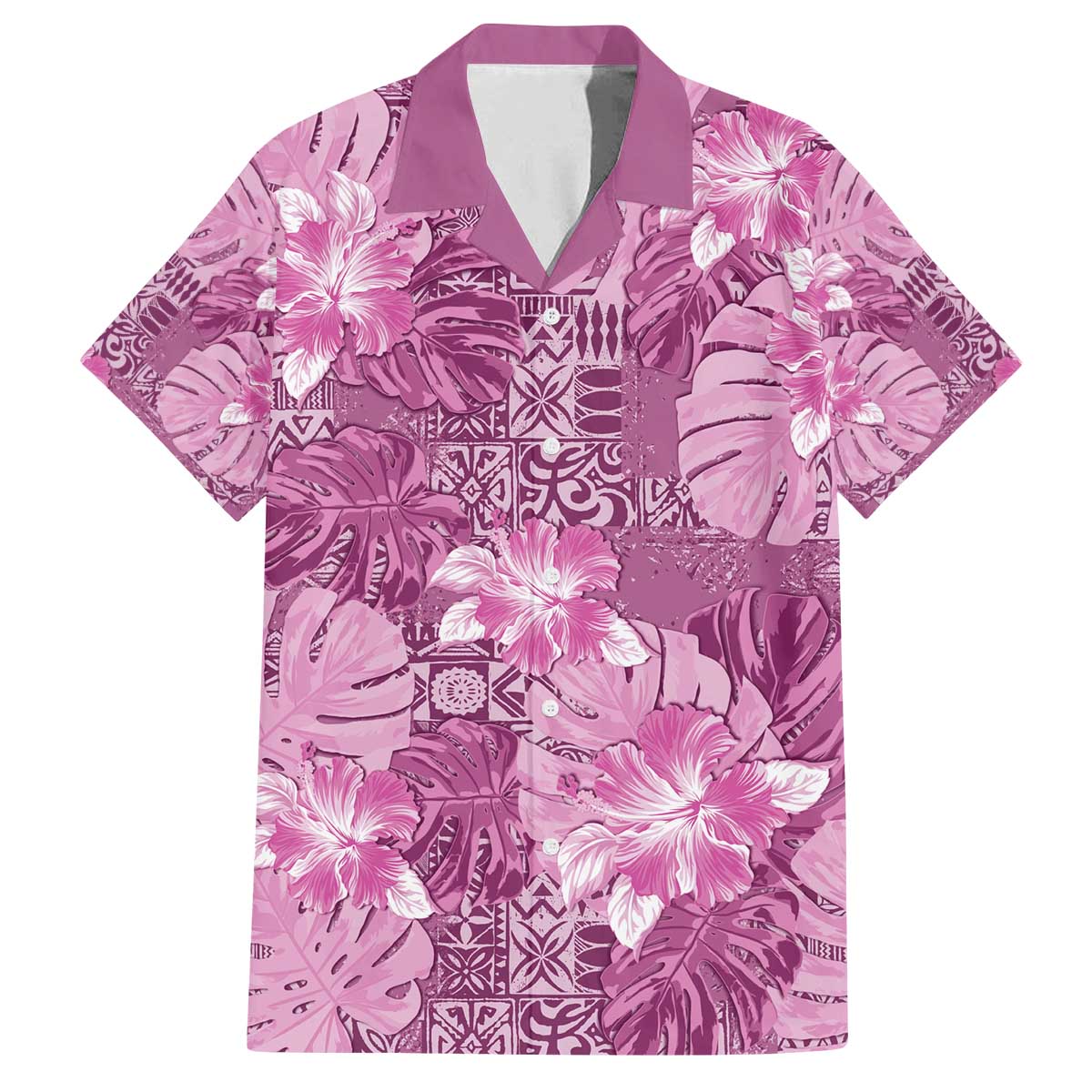 Hawaii Family Matching Off The Shoulder Long Sleeve Dress and Hawaiian Shirt Magenta Polynesian Monstera Patterns - Polynesian Pride